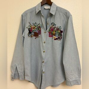 Casey & Max Embroidered Cottagecore Floral Garden Button Shirt Medium